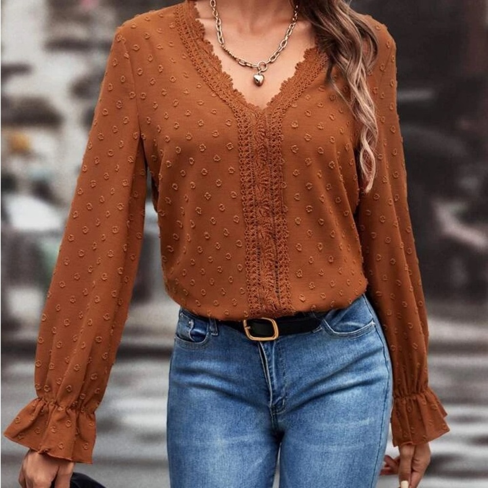 Burnt Rust Orange Long Sleeve Blouse